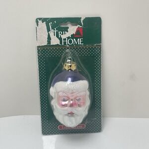 Vintage Christmas Ornament Santa Head Mercury Glass Blue Hat about 4"